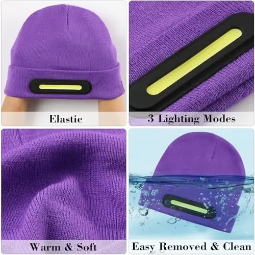 RANCOVY LED Beanie with Light, Unisex USB Rechargeable Headlamp Beanie Flashlight Beanie Hat for Men Women - 3