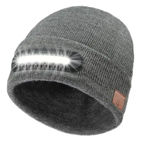 RANCOVY LED Beanie with Light, Unisex USB Rechargeable Headlamp Beanie Flashlight Beanie Hat for Men Women 