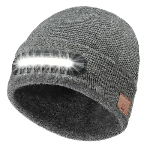 RANCOVY LED Beanie with Light, Unisex USB Rechargeable Headlamp Beanie Flashlight Beanie Hat for Men Women - RANCOVY