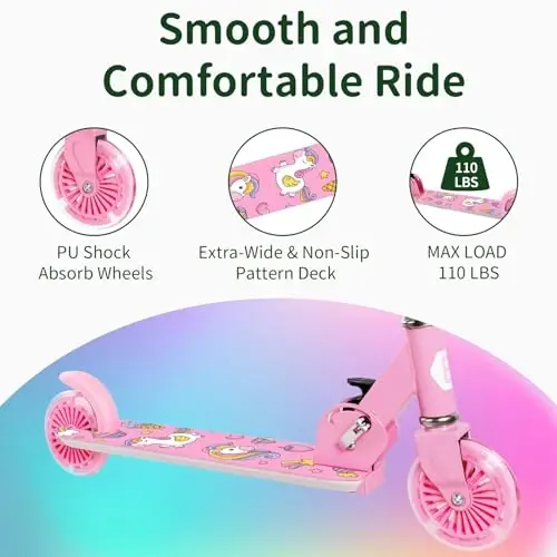 BELEEV V2 Scooters for Kids with Light-Up Wheels & Stem & Deck, 2 Wheel Folding Scooter for Girls Boys, 3 Adjustable Height, Non-Slip Pattern Deck, Lightweight Kick Scooter for Children Ages 3-12 - 5