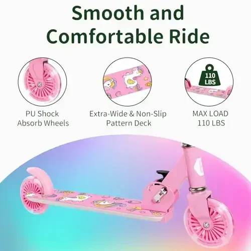 BELEEV V2 Scooters for Kids with Light-Up Wheels & Stem & Deck, 2 Wheel Folding Scooter for Girls Boys, 3 Adjustable Height, Non-Slip Pattern Deck, Lightweight Kick Scooter for Children Ages 3-12 - 5