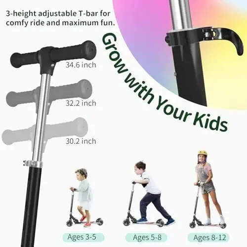 BELEEV V2 Scooters for Kids with Light-Up Wheels & Stem & Deck, 2 Wheel Folding Scooter for Girls Boys, 3 Adjustable Height, Non-Slip Pattern Deck, Lightweight Kick Scooter for Children Ages 3-12 - 4