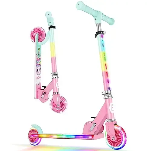 BELEEV V2 Scooters for Kids with Light-Up Wheels & Stem & Deck, 2 Wheel Folding Scooter for Girls Boys, 3 Adjustable Height, Non-Slip Pattern Deck, Lightweight Kick Scooter for Children Ages 3-12 - BELEEV