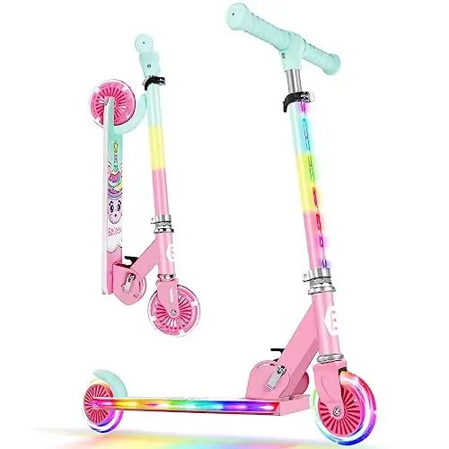 BELEEV V2 Scooters for Kids with Light-Up Wheels & Stem & Deck, 2 Wheel Folding Scooter for Girls Boys, 3 Adjustable Height, Non-Slip Pattern Deck, Lightweight Kick Scooter for Children Ages 3-12 - 1