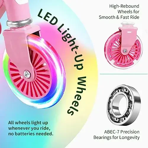 BELEEV V2 Scooters for Kids with Light-Up Wheels & Stem & Deck, 2 Wheel Folding Scooter for Girls Boys, 3 Adjustable Height, Non-Slip Pattern Deck, Lightweight Kick Scooter for Children Ages 3-12 - BELEEV (1)
