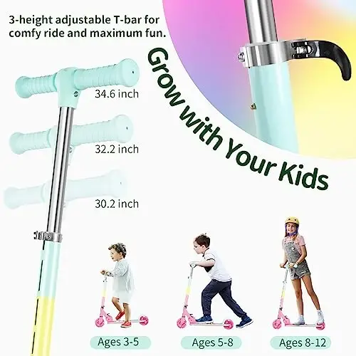 BELEEV V2 Scooters for Kids with Light-Up Wheels & Stem & Deck, 2 Wheel Folding Scooter for Girls Boys, 3 Adjustable Height, Non-Slip Pattern Deck, Lightweight Kick Scooter for Children Ages 3-12 - 4