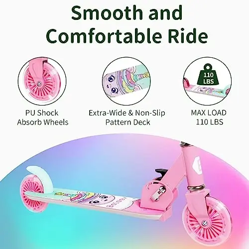 BELEEV V2 Scooters for Kids with Light-Up Wheels & Stem & Deck, 2 Wheel Folding Scooter for Girls Boys, 3 Adjustable Height, Non-Slip Pattern Deck, Lightweight Kick Scooter for Children Ages 3-12 - 5