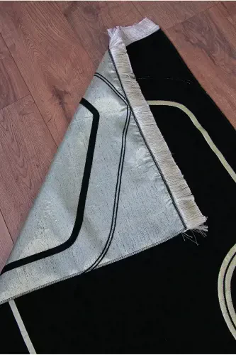 İsim Nakışlı Çiftler İçin Kalpli Yumuşak Dokulu Şönil Seccade Seti Siyah Krem - 8