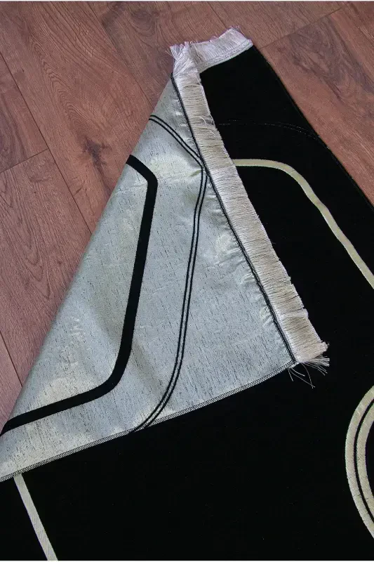 İsim Nakışlı Çiftler İçin Kalpli Yumuşak Dokulu Şönil Seccade Seti Siyah Krem - 8