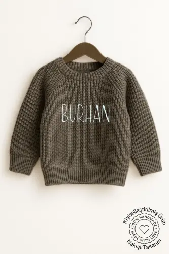 İsim Nakışlı Unisex Triko Kız Erkek Bebek Kazak Bebek Hediyelik Isimli Çocuk Kazak Yenidoğan Tulum - Nakışlıfüme - 4
