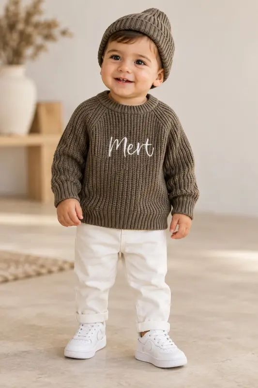 İsim Nakışlı Unisex Triko Kız Erkek Bebek Kazak Bebek Hediyelik Isimli Çocuk Kazak Yenidoğan Tulum - Nakışlıfüme - Minytrendy