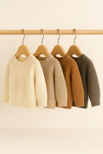 İsim Nakışlı Unisex Triko Kız Erkek Bebek Kazak Bebek Hediyelik İsimli Çocuk Kazak Yenidoğan Tulum-nakışlıkahve2 - 7