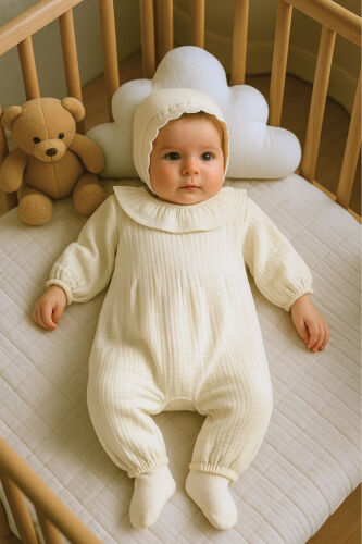 İsimli Yenidoğan Tulum Kız Bebek Organik Müslin Fırfırlı Yaka Hastane Çıkışı Hediyelik Bebek Takım-isimli2 - 3