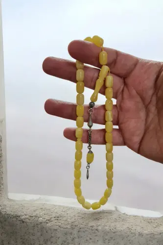 Isındığı Zaman Çam Kokusu Veren Sertifikalı Beyrut Damla Kehribar Tesbih - Sarı - 8