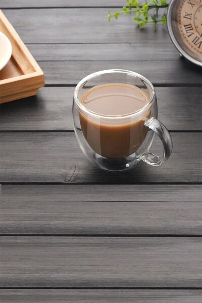Isıya Dayanıklı 250 ml Kupa Sunum Kahve Bardağı Çift Camlı Çift Cidarlı Cam Kupa 1 Adet - KÜÇÜK EW