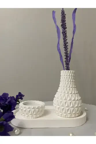 İskandinav Tarzı Daimond Desenli Minimal Mum Vazo Tepsi Mumluk Sunum Ve Aksesuar Seti - GENEL MARKALAR (1)