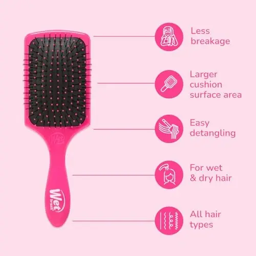 Wet Brush Paddle Detangler Hair Brush, Pink, Ultra-Soft IntelliFlex Bristles with AquaVent Design, Great For Treatment & Mask Application, Women, Men, Wet, Dry and Damaged Hair - 3