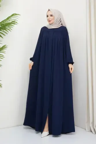 islami tesettür ferace robalı büzgülü medine ipeği tam tesettür-LACİVERT - 1