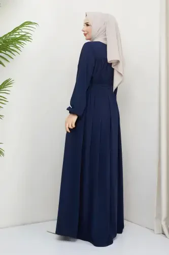 islamic hijab ferace robe gathered medina silk full hijab-NAVY - 5
