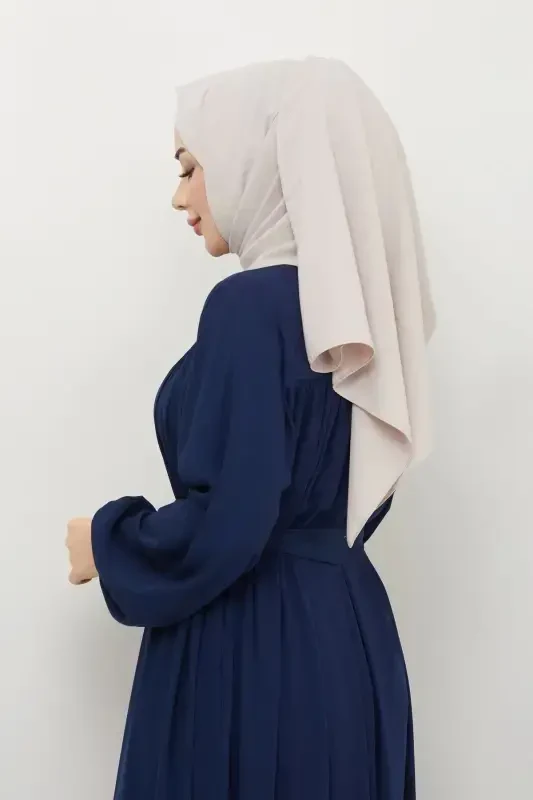 islamic hijab ferace robe gathered medina silk full hijab-NAVY - 6