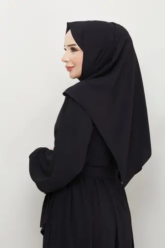 Islamic modest abaya dress with gathers in Medina silk - BLACK - 7
