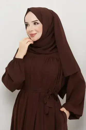 islamic modest abaya robe gathered medina silk full coverage-BROWN - 8