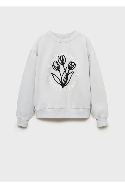 İşleme detaylı pamuklu sweatshirt - Gök Mavisi - 3