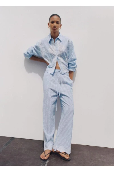 İşlemeli çizgili pantolon - 7