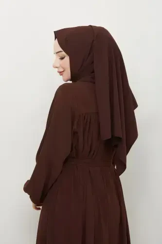 islomiy tesettür faraja robali büzgülü madina ipakli to'liq tesettür-JIGARRANG - 6