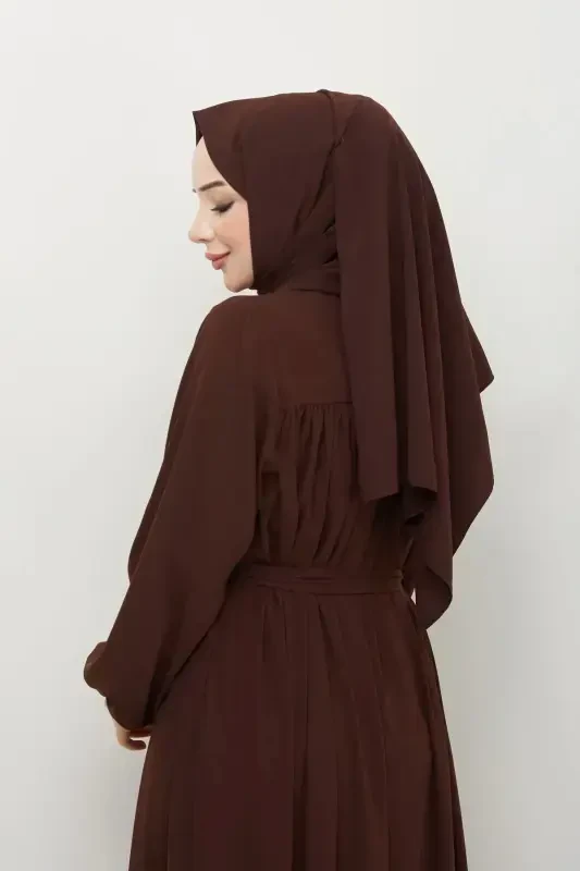 islomiy tesettür faraja robali büzgülü madina ipakli to'liq tesettür-JIGARRANG - 6