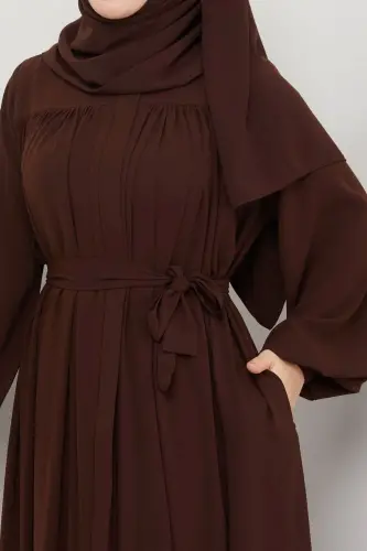 islomiy tesettür faraja robali büzgülü madina ipakli to'liq tesettür-JIGARRANG - SERRA MODA (1)