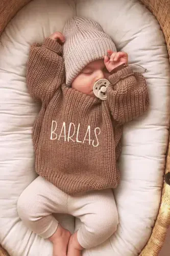 Ism Nakishli Unisex Triko Qiz Erkak Bebek Kazak Bebek Hediyelik Ismli Bolalar Kazak Yangi Tug'ilgan Tulum-nakishlikahve2 - 1