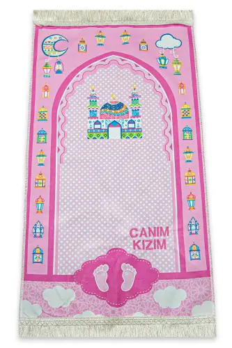 İsme Özel İşlemeli Dijital Baskılı Çocuk Seccadesi Pembe - Pembe - 1