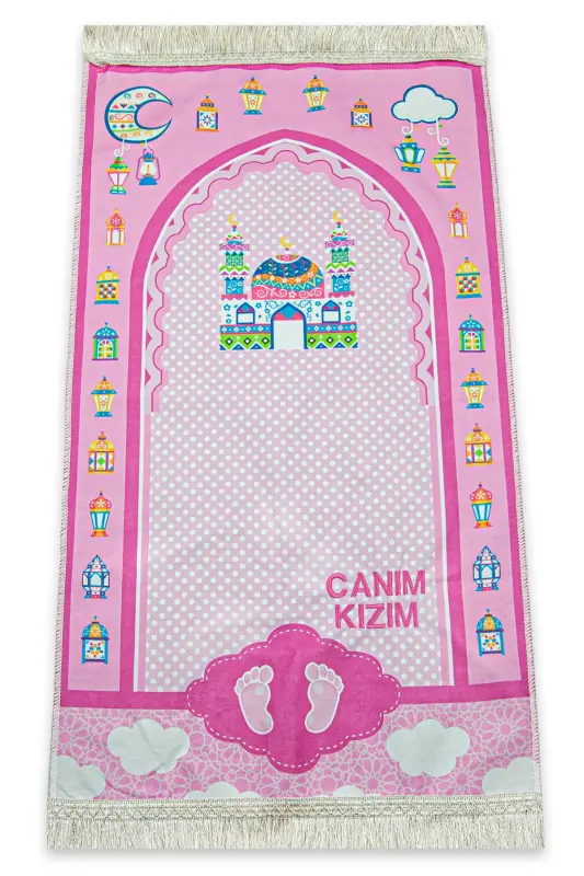 İsme Özel İşlemeli Dijital Baskılı Çocuk Seccadesi Pembe - Pembe - 1