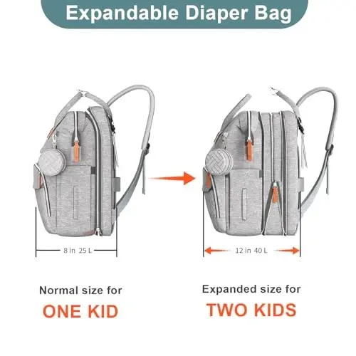 ISMGN Extra Large Diaper Bag Backpack, Expandable Diaper Bag, Twin Diaper Bag - 2