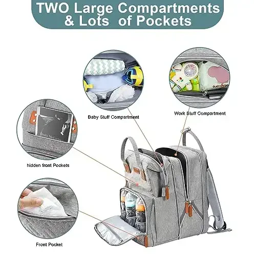 ISMGN Extra Large Diaper Bag Backpack, Expandable Diaper Bag, Twin Diaper Bag - 3
