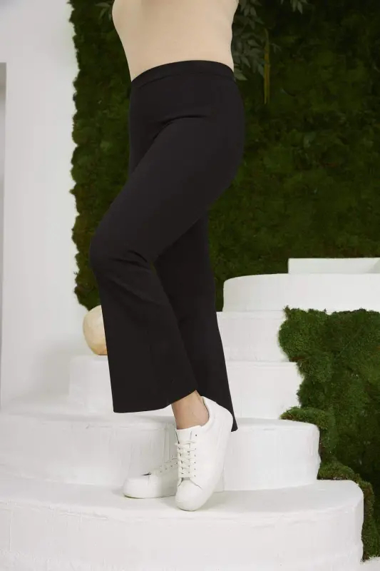 Испанская широкая штанина, большой размер, черные вязаные стальные леггинсы - 3