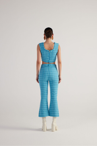 İspanyol Kesim Tüvit Tweed Pantolon Mavi-Mavi - 4