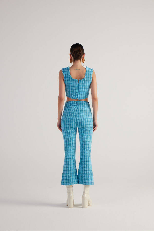 İspanyol Kesim Tüvit Tweed Pantolon Mavi-Mavi - 4