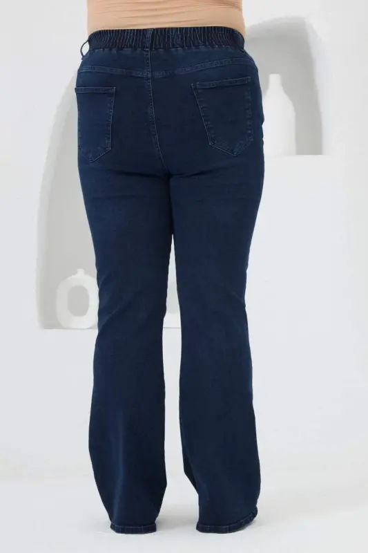 İspanyol Paça Beli Lastikli Büyük Beden Kot Pantolon Mavi - 5