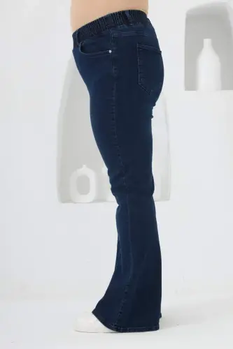 İspanyol Paça Beli Lastikli Büyük Beden Kot Pantolon Mavi - BÜYÜKBEDENIZ (1)