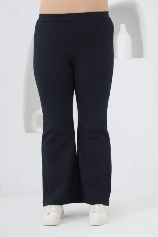 İspanyol Paça Büyük Beden Kışlık Çelik Örme Tayt Lacivert - 1