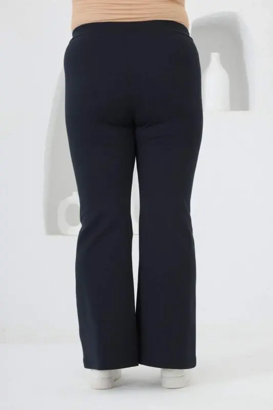 İspanyol Paça Büyük Beden Kışlık Çelik Örme Tayt Lacivert - 4