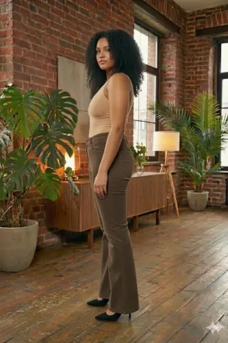 İspanyol Paça Büyük Beden Kot Pantolon Kahve - BÜYÜKBEDENIZ (1)