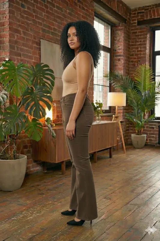 İspanyol Paça Büyük Beden Kot Pantolon Kahve - 2