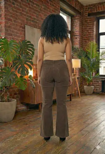 İspanyol Paça Büyük Beden Kot Pantolon Kahve - 4