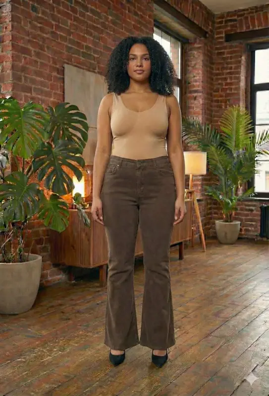 İspanyol Paça Büyük Beden Kot Pantolon Kahve - 5