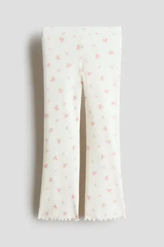 İspanyol Paça Tayt-Beyaz/Pembe çiçekli - 1