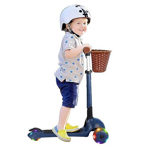 iSporter 3 Tekerlekli Bebek Scooter'ı 2-5 Yaş Çocuklar İçin, 3-5 Yaşındaki Erkek ve Kız Çocukları İçin - LED Işıklı Tekerlekli, Eğilerek Direksiyon Kullanımı ve Yükseklik Ayarlı Çocuk Üç Tekerlekli Scooter - 1