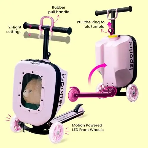 iSporter Luggage Scooters for Kids 2-5 or 3-5 | Toddler Scooter with Suitcase for Boys and Girls 2 Year Old and Up | Foldable and Height Adjustable, 110lbs Max - Modazone (1)